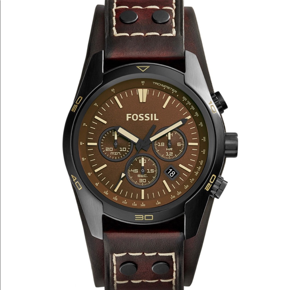 'Coachman' Chronograph Leather Strap Watch, 45 mm